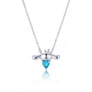 Collier Cinnamoroll en acier inoxydable avec pierre bleu