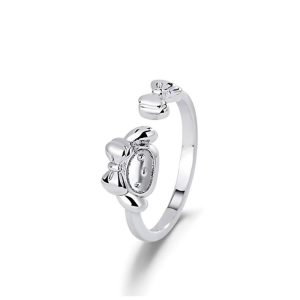 Bague My Melody ouverte avec noeud et visage en acier inoxydable