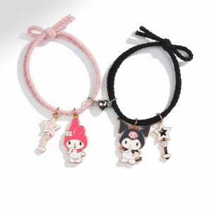 My melody et Kuromi Friendship Bracelet tressé rose et noir
