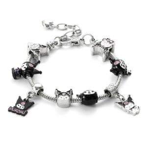 Bracelet Kuromi argenté avec charms style Pandora