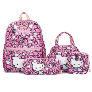 Sac à Dos Hello Kitty 4 pièce : sac à dos, lunch bag, porte monnaie, trousse