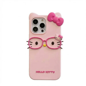 Coque téléphone rose Hello Kitty avec lunettes pour iPhone