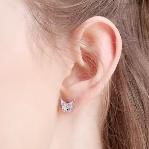 Boucle d'Oreille Kuromi tête en Argent