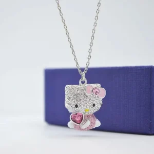 Collier Hello Kitty Swarovski cristal rose et argent