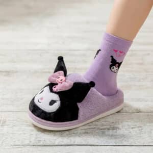 Chausson Kuromi noir et violet avec visage