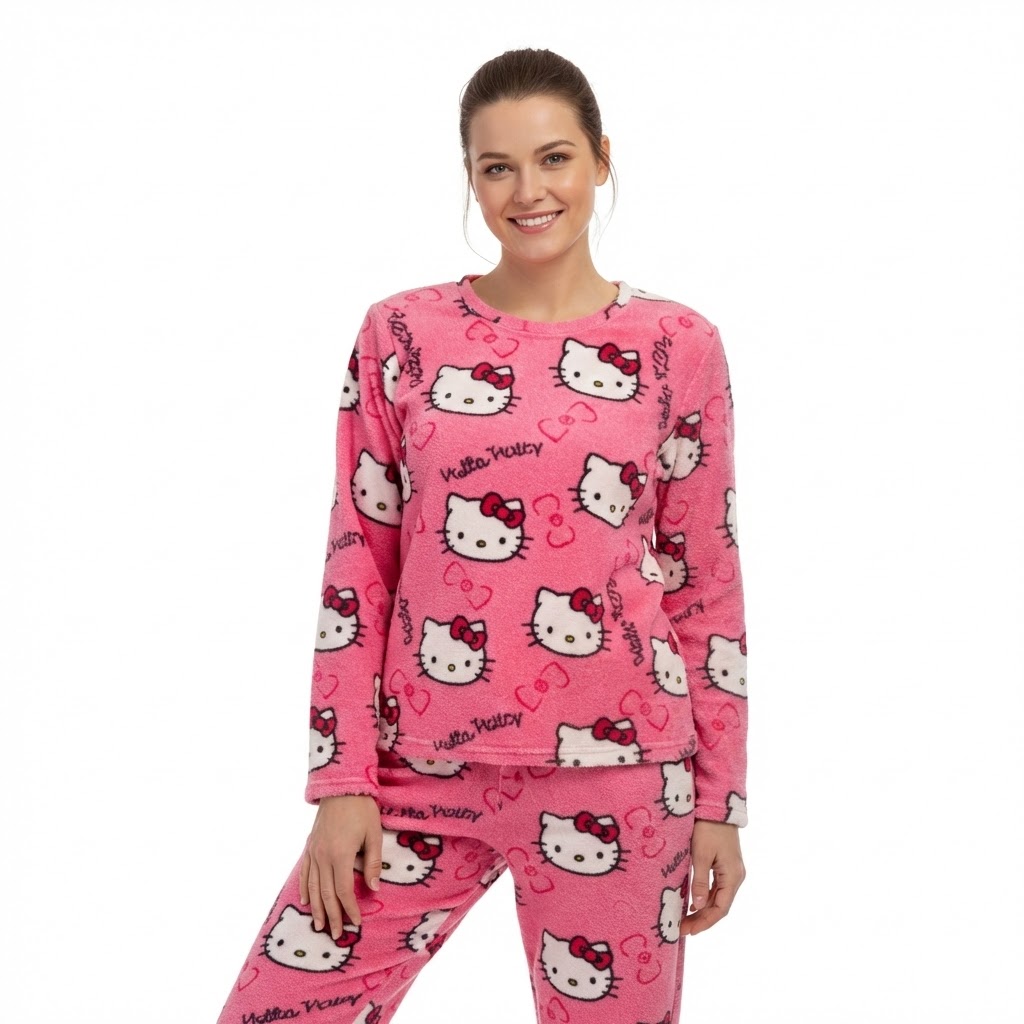 Pyjama Hello Kitty Adulte rose foncé en détails