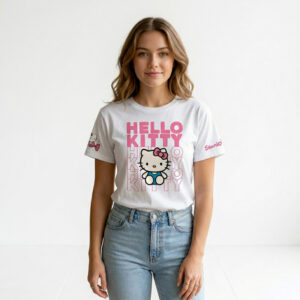 T Shirt Design Hello Kitty blanc porté par une femme