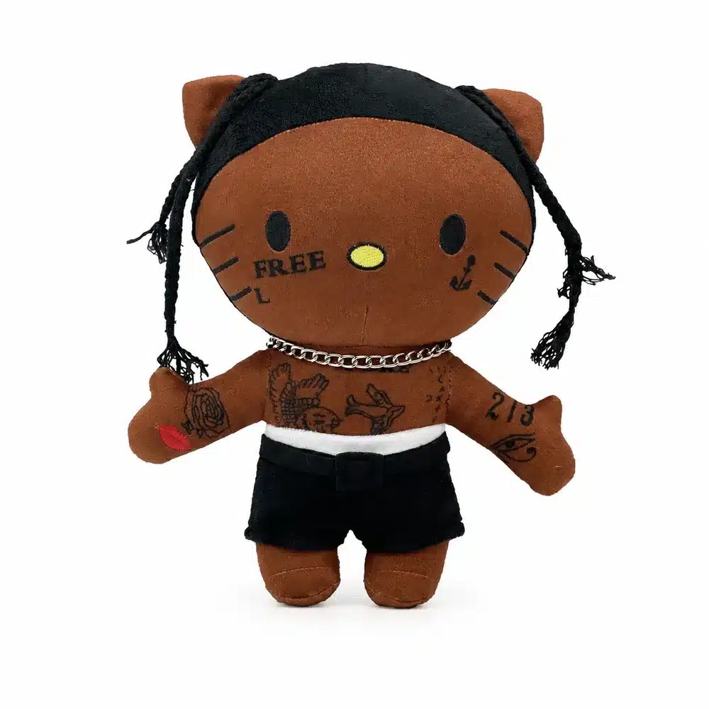 Peluche Hello Kitty x Travis Scott, peluche tatouée collector Hello Kitty et trap